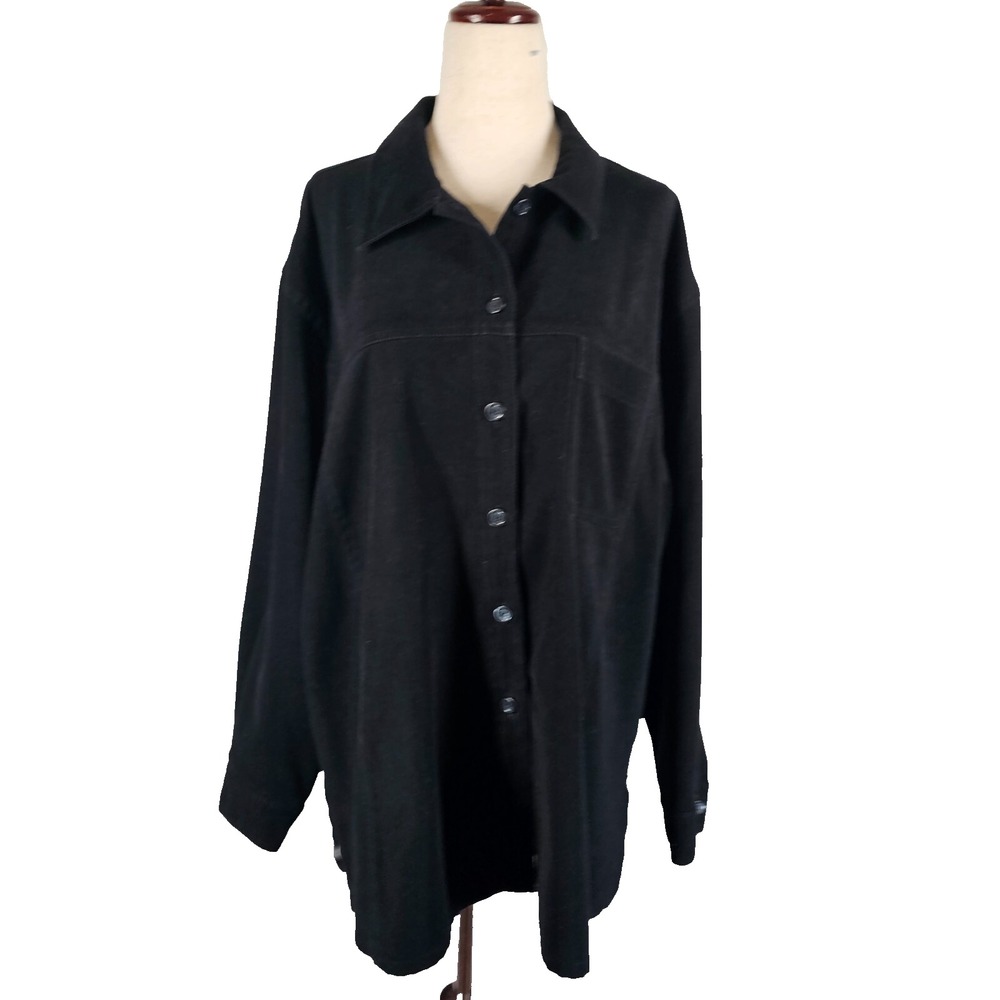 Talbots Stretch Jacket Womens Size Large Black Long Sleeve Button Front Collared